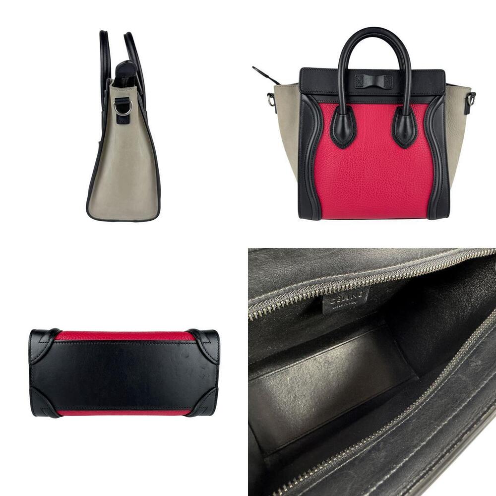 Celine Nubuck Luggage Leather Gray Black Bag Red Shopper Shoulder - Picture 1 of 4